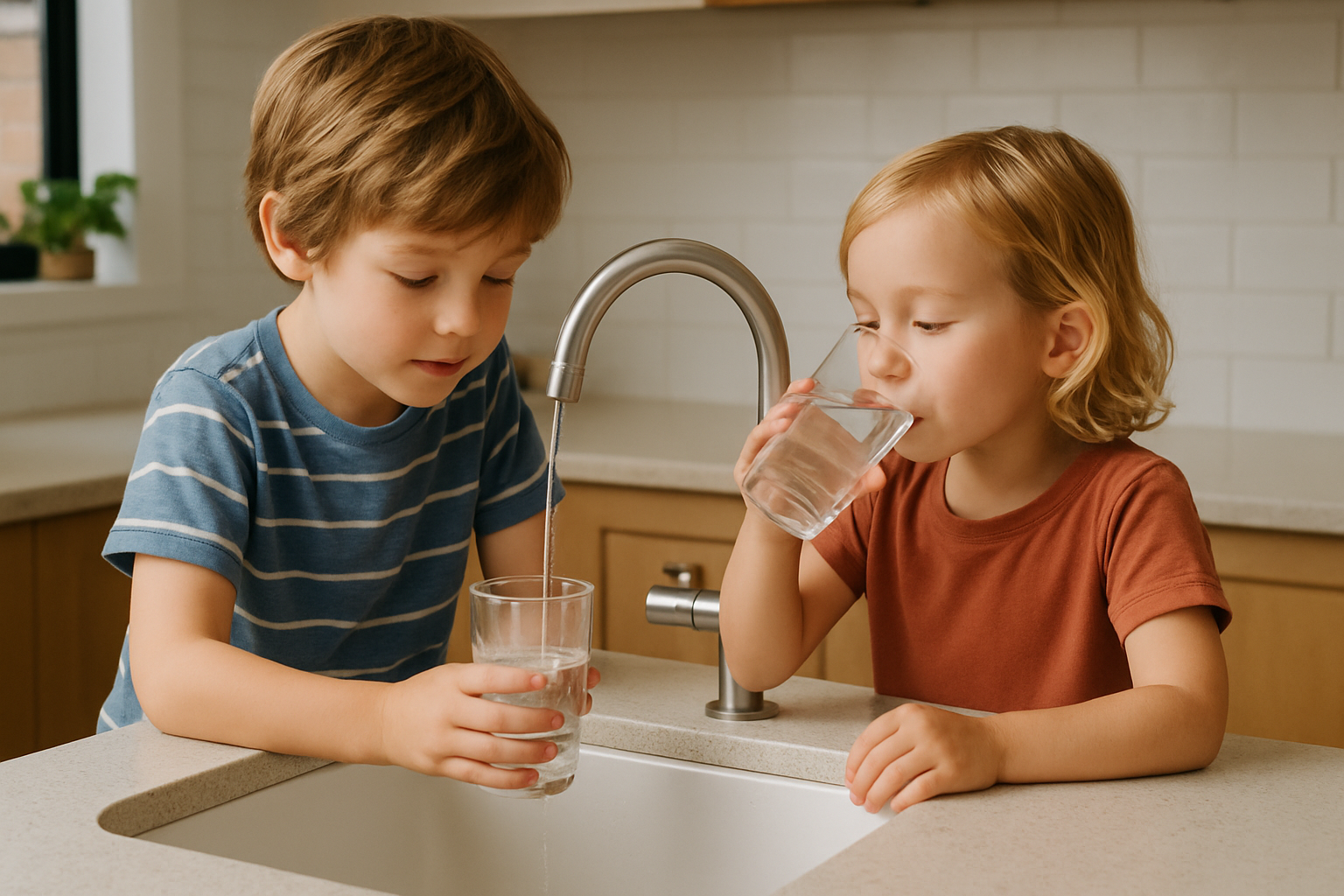 Children happily drinking filtered water